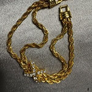 Vintage Gold-Tone Bracelet with Clear Accents